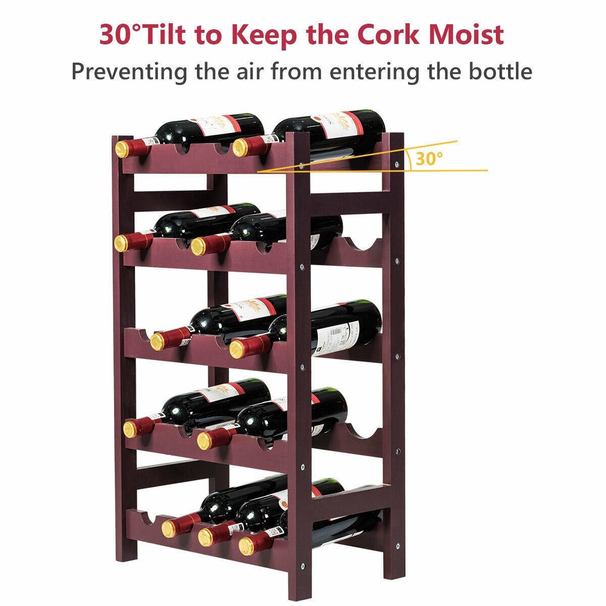 Wood Wine Rack 5-Tier Bottle Display Storage Shelf Free Standing