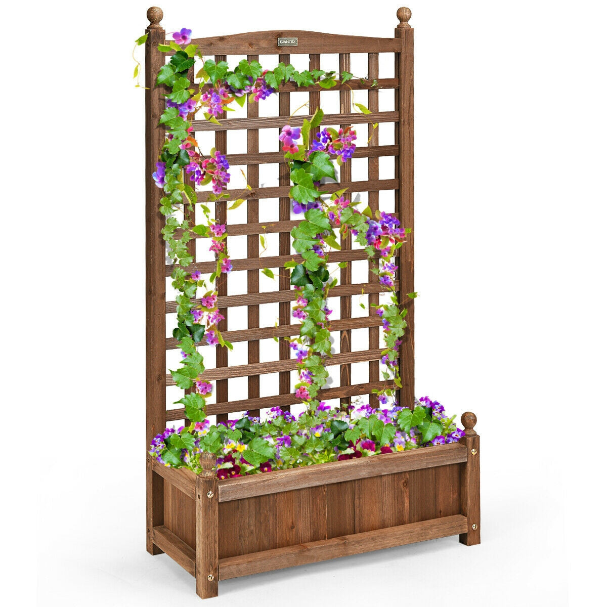 Solid Wood Planter Box with Trellis Weather-resistant Outdoor