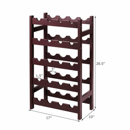 Wood Wine Rack 5-Tier Bottle Display Storage Shelf Free Standing