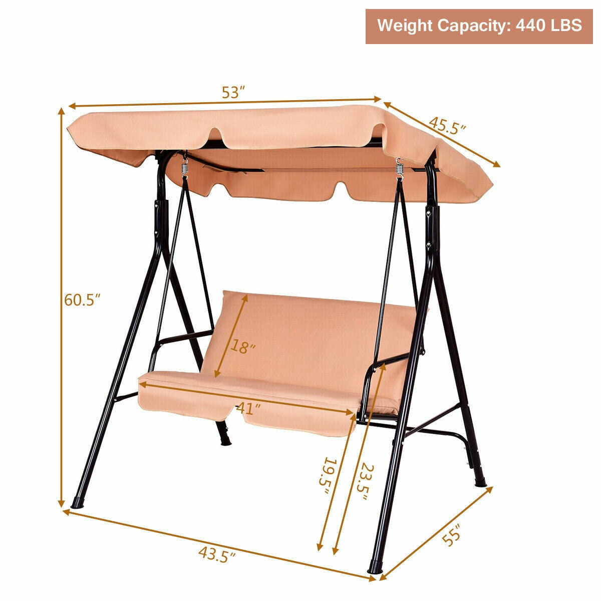 Steel Frame Outdoor Loveseat Patio Canopy Swing with Cushion