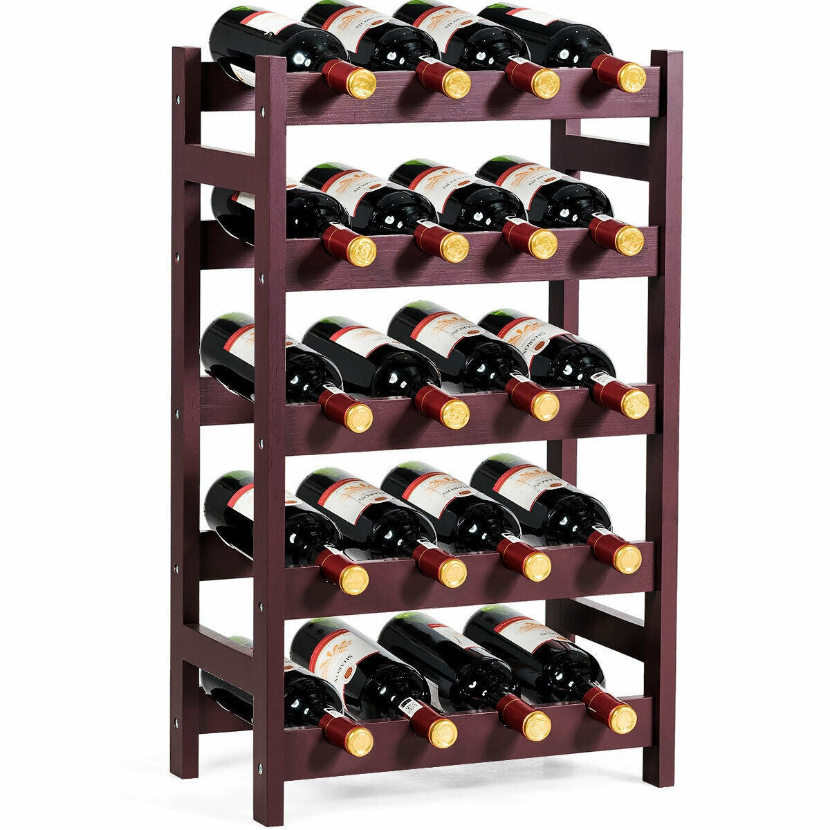 Wood Wine Rack 5-Tier Bottle Display Storage Shelf Free Standing