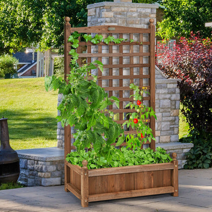 Solid Wood Planter Box with Trellis Weather-resistant Outdoor