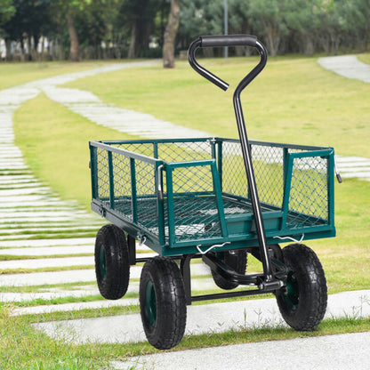 Steel Garden Utility Cart Wagon w/ 550lbs Capacity, Removable Sides, Handle